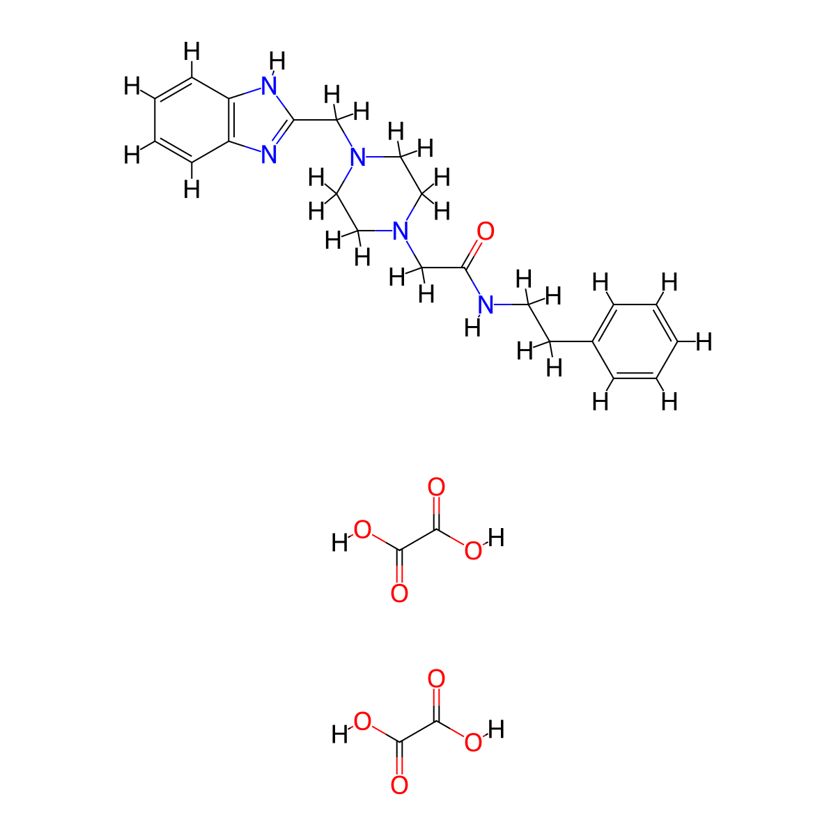 2-(4-((1H-benzo[d]imidazol-2-yl)methyl)piperazin-1-yl)-N-phenethylacetamide dioxalate molecular structure, CAS 1351643-71-4