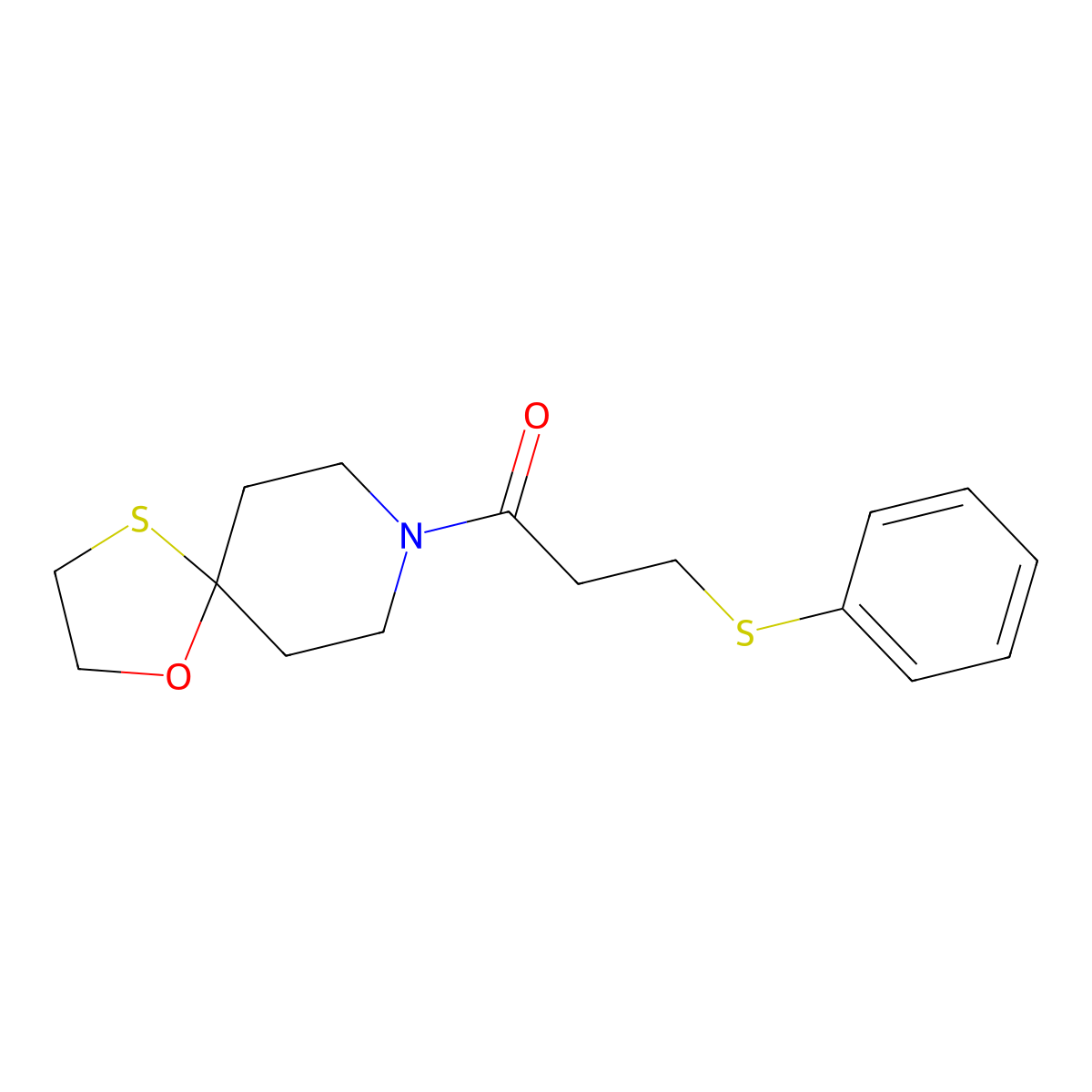 3-(Phenylthio)-1-(1-oxa-4-thia-8-azaspiro[4.5]decan-8-yl)propan-1-one molecular structure, CAS 1351643-73-6