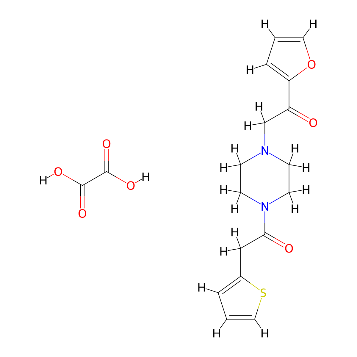 1-(Furan-2-yl)-2-(4-(2-(thiophen-2-yl)acetyl)piperazin-1-yl)ethanone oxalate molecular structure, CAS 1351643-74-7
