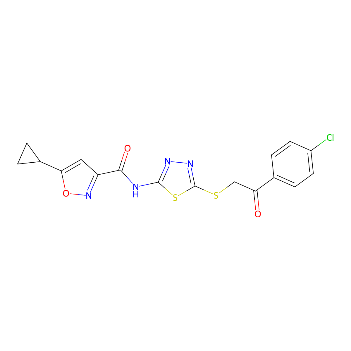 N-(5-((2-(4-chlorophenyl)-2-oxoethyl)thio)-1,3,4-thiadiazol-2-yl)-5-cyclopropylisoxazole-3-carboxamide molecular structure, CAS 1351643-81-6