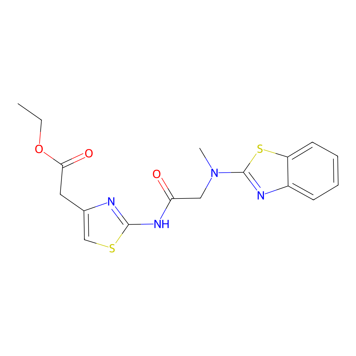 Ethyl 2-(2-(2-(benzo[d]thiazol-2-yl(methyl)amino)acetamido)thiazol-4-yl)acetate molecular structure, CAS 1351643-88-3