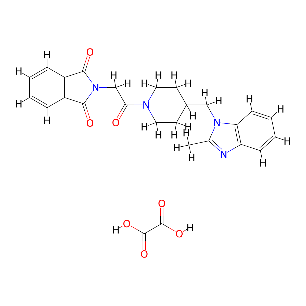 2-(2-(4-((2-methyl-1H-benzo[d]imidazol-1-yl)methyl)piperidin-1-yl)-2-oxoethyl)isoindoline-1,3-dione oxalate molecular structure, CAS 1351643-90-7