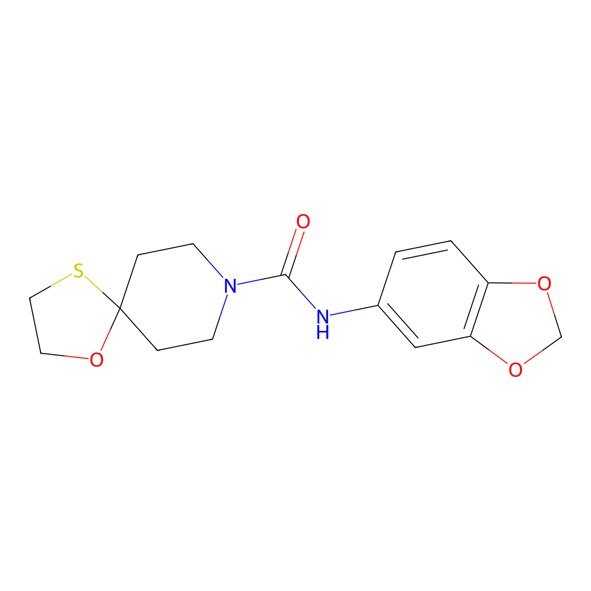 N-(benzo[d][1,3]dioxol-5-yl)-1-oxa-4-thia-8-azaspiro[4.5]decane-8-carboxamide molecular structure, CAS 1351643-92-9