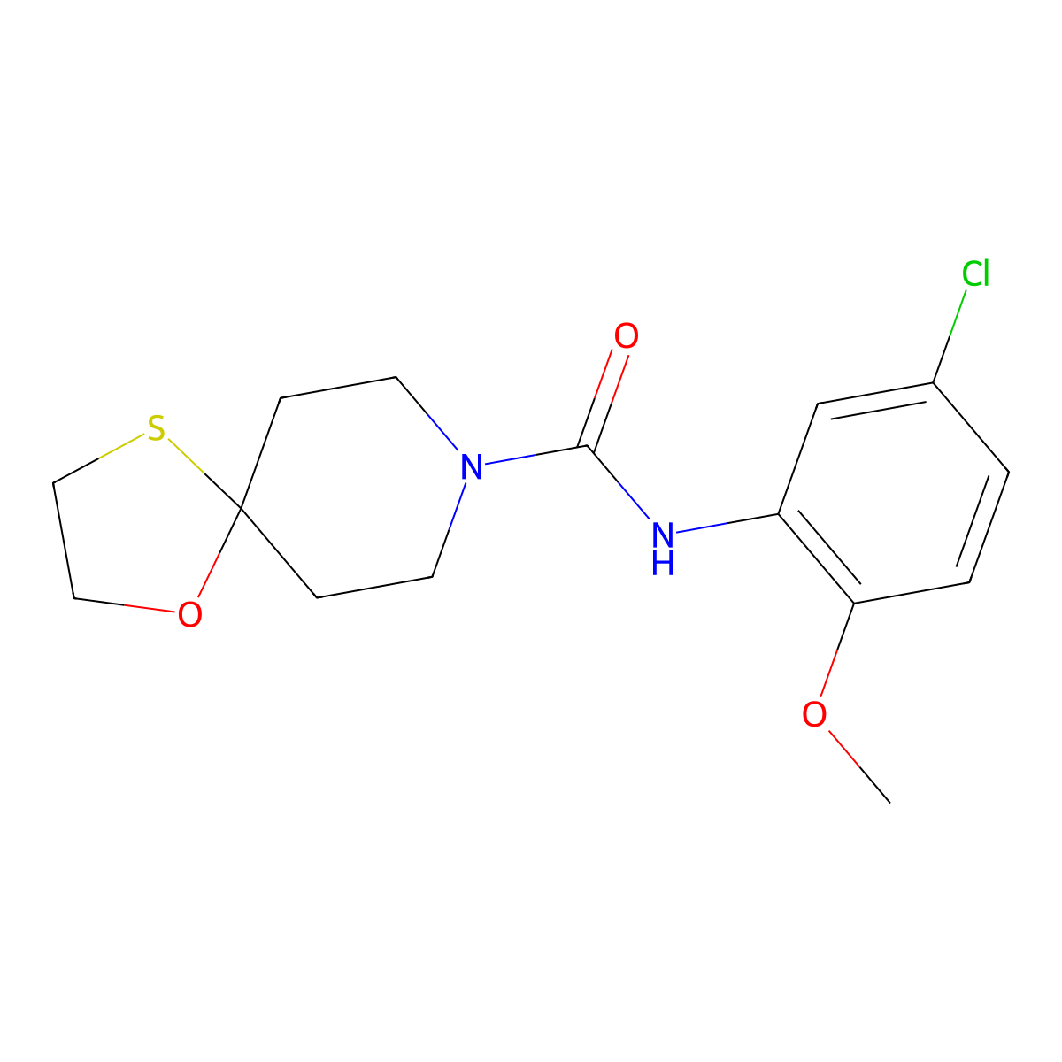 N-(5-chloro-2-methoxyphenyl)-1-oxa-4-thia-8-azaspiro[4.5]decane-8-carboxamide molecular structure, CAS 1351643-93-0