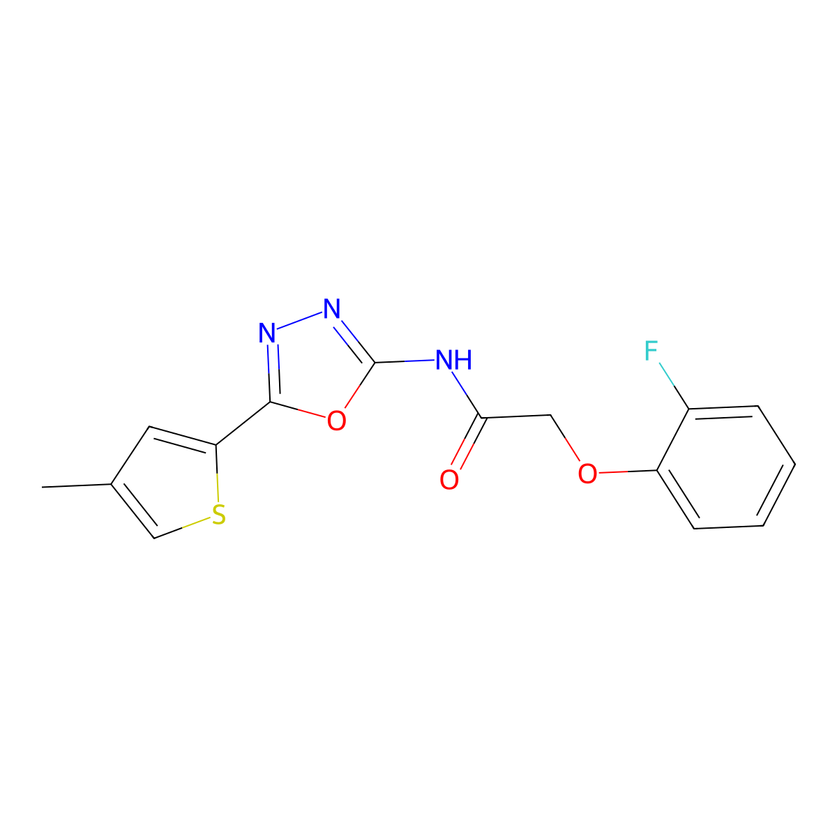 2-(2-fluorophenoxy)-N-(5-(4-methylthiophen-2-yl)-1,3,4-oxadiazol-2-yl)acetamide molecular structure, CAS 1351644-00-2