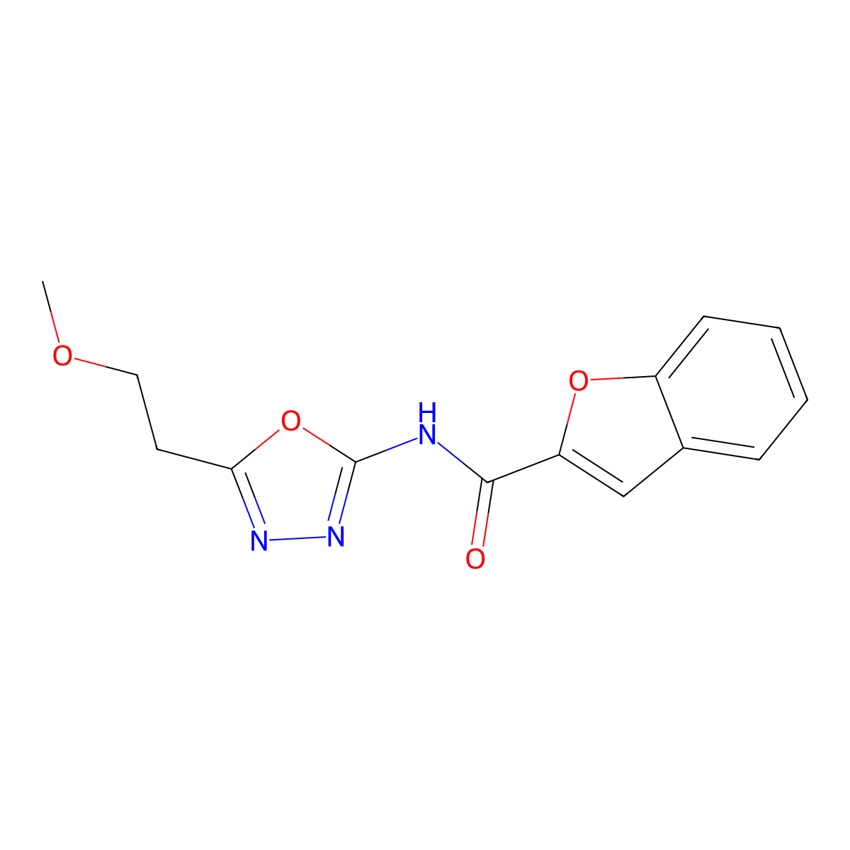 N-(5-(2-methoxyethyl)-1,3,4-oxadiazol-2-yl)benzofuran-2-carboxamide molecular structure, CAS 1351644-03-5