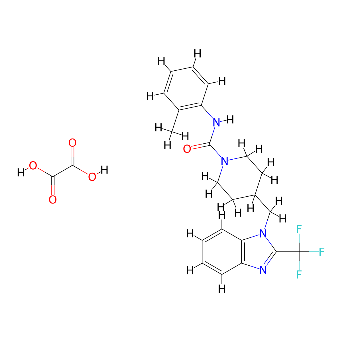 N-(o-tolyl)-4-((2-(trifluoromethyl)-1H-benzo[d]imidazol-1-yl)methyl)piperidine-1-carboxamide oxalate molecular structure, CAS 1351644-11-5