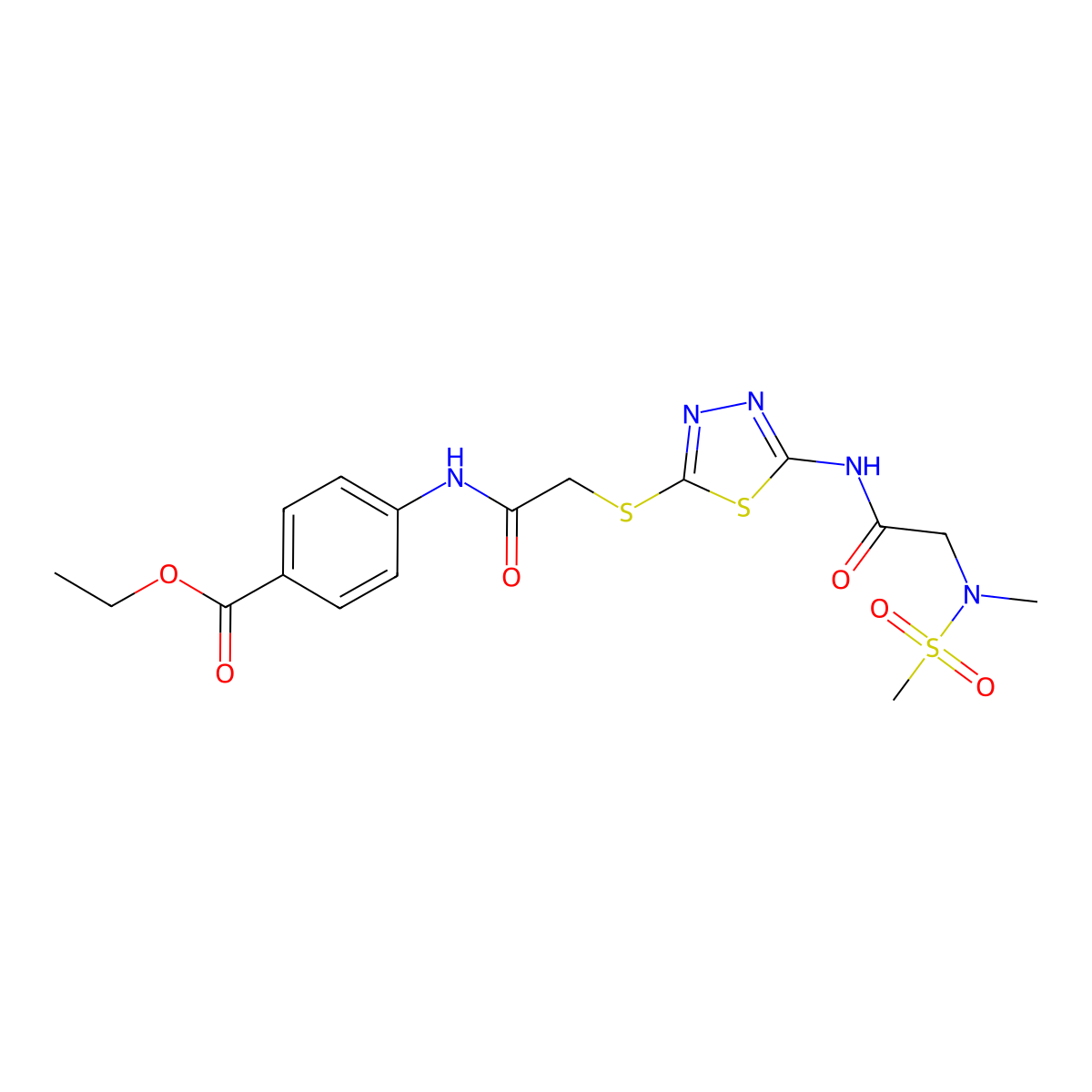 ethyl 4-[2-({5-[2-(N-methylmethanesulfonamido)acetamido]-1,3,4-thiadiazol-2-yl}sulfanyl)acetamido]benzoate molecular structure, CAS 1351644-13-7