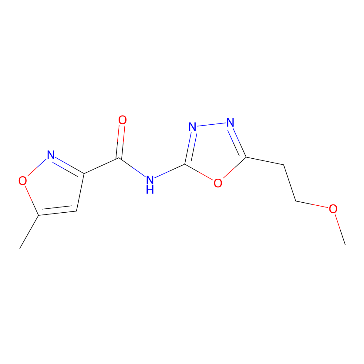 N-(5-(2-methoxyethyl)-1,3,4-oxadiazol-2-yl)-5-methylisoxazole-3-carboxamide molecular structure, CAS 1351644-14-8