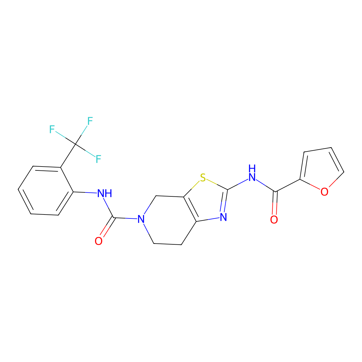 2-(furan-2-carboxamido)-N-(2-(trifluoromethyl)phenyl)-6,7-dihydrothiazolo[5,4-c]pyridine-5(4H)-carboxamide molecular structure, CAS 1351644-15-9