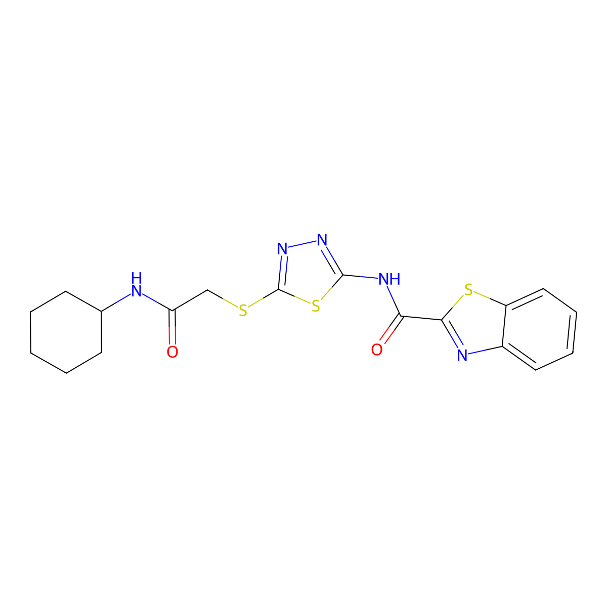 N-(5-((2-(cyclohexylamino)-2-oxoethyl)thio)-1,3,4-thiadiazol-2-yl)benzo[d]thiazole-2-carboxamide molecular structure, CAS 1351644-17-1