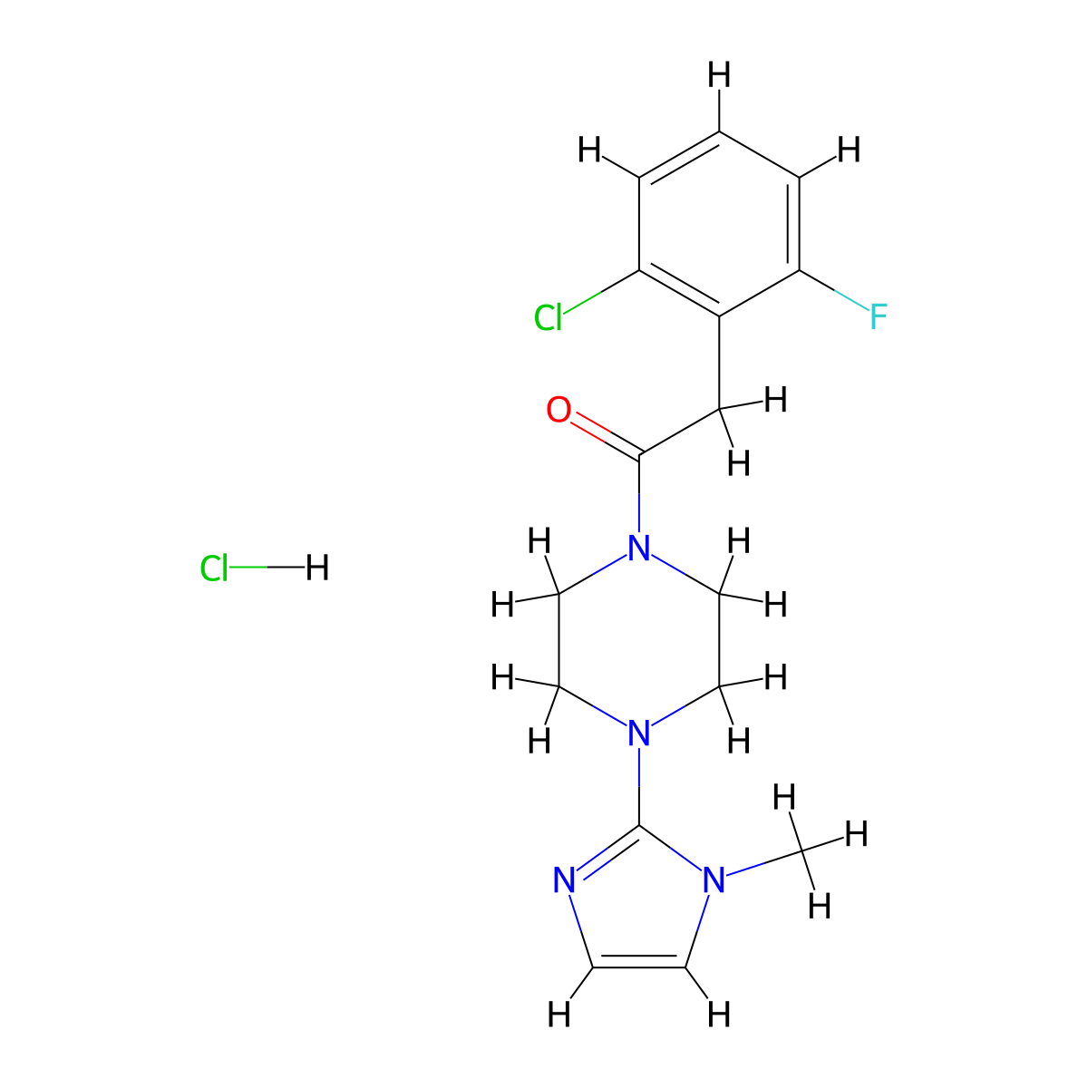 2-(2-chloro-6-fluorophenyl)-1-(4-(1-methyl-1H-imidazol-2-yl)piperazin-1-yl)ethanone hydrochloride molecular structure, CAS 1351644-19-3