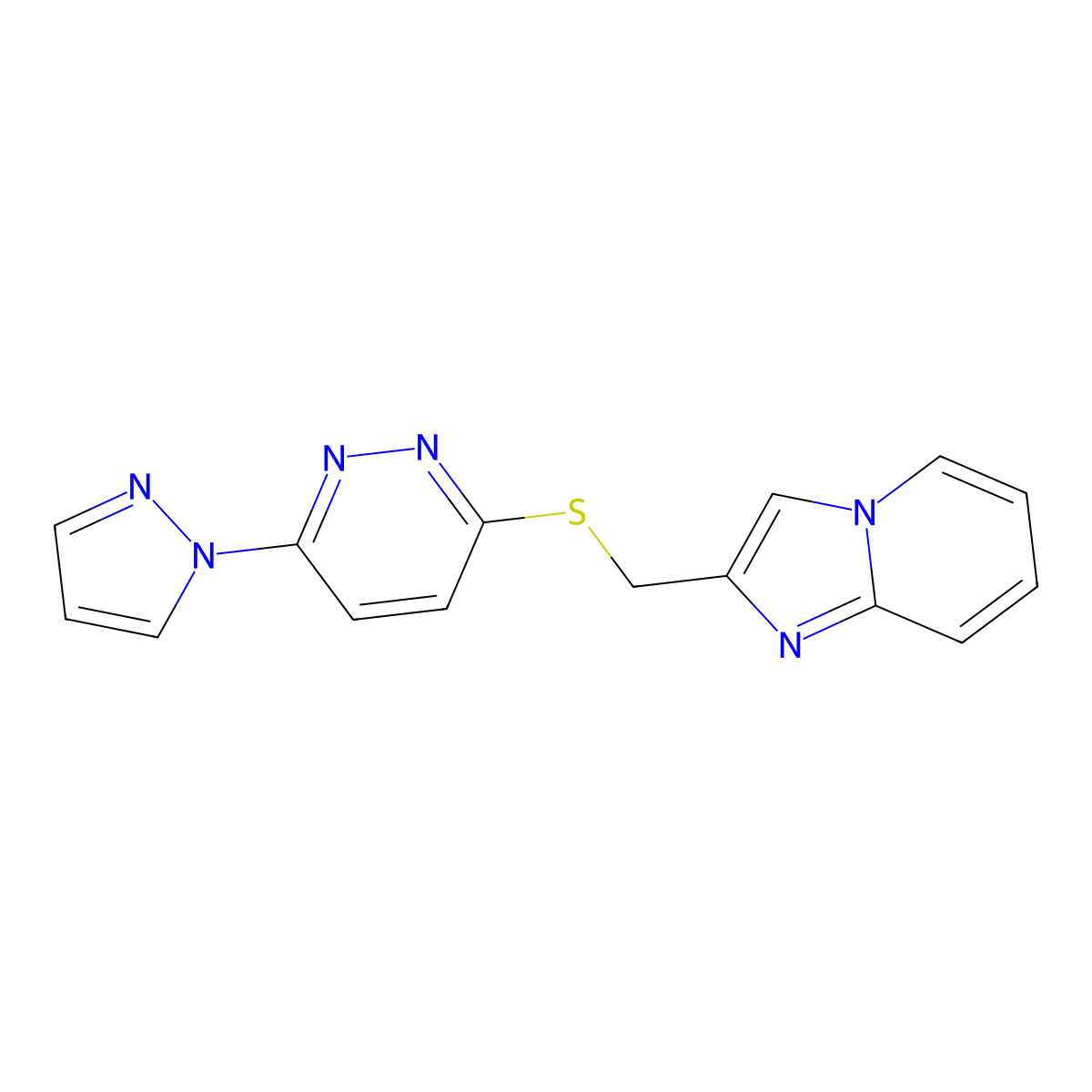 2-(((6-(1H-pyrazol-1-yl)pyridazin-3-yl)thio)methyl)imidazo[1,2-a]pyridine molecular structure, CAS 1351644-20-6