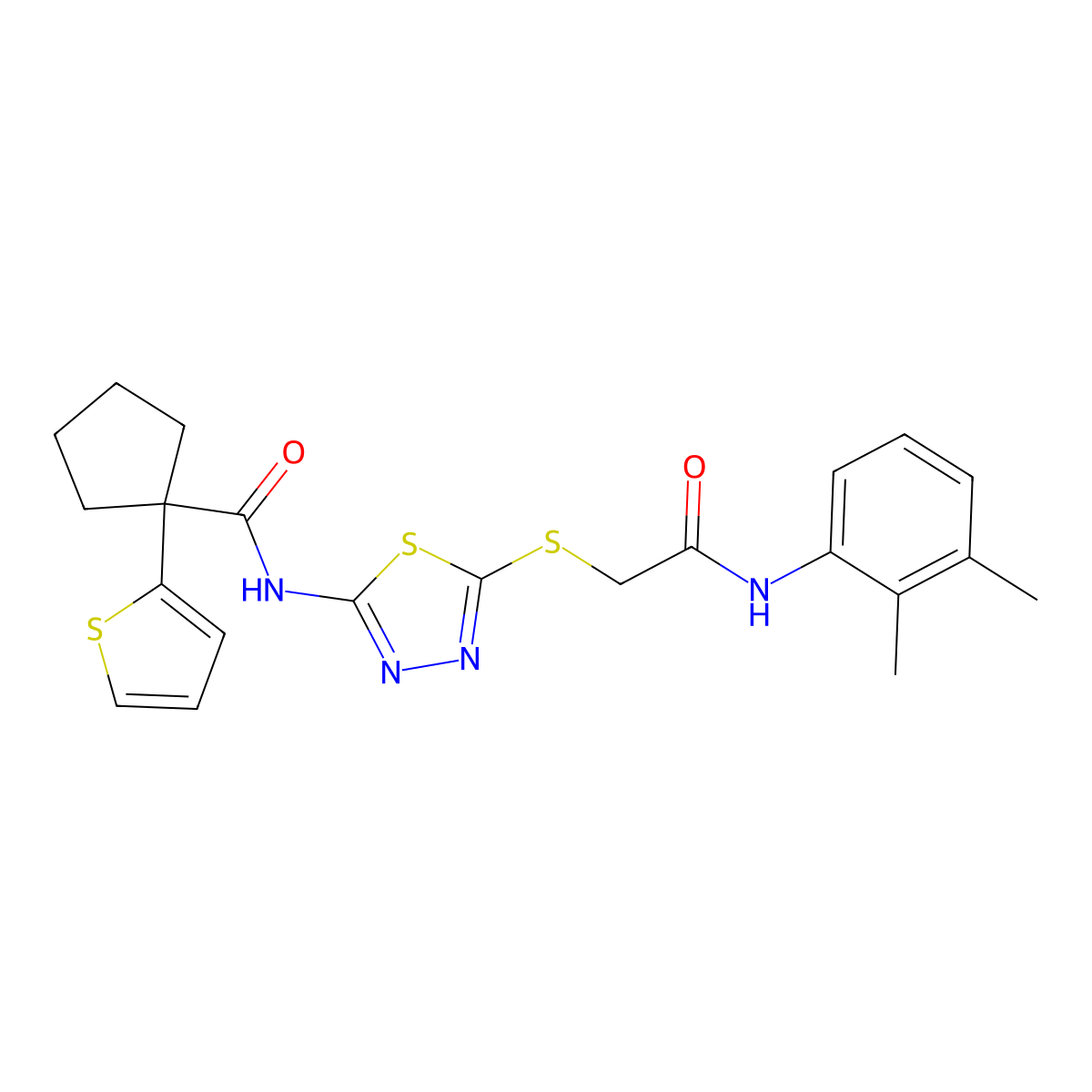 N-[5-({[(2,3-dimethylphenyl)carbamoyl]methyl}sulfanyl)-1,3,4-thiadiazol-2-yl]-1-(thiophen-2-yl)cyclopentane-1-carboxamide molecular structure, CAS 1351644-22-8