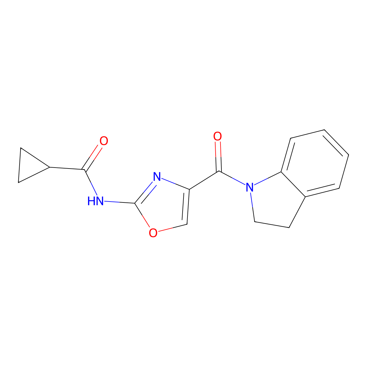 N-(4-(indoline-1-carbonyl)oxazol-2-yl)cyclopropanecarboxamide molecular structure, CAS 1351644-24-0