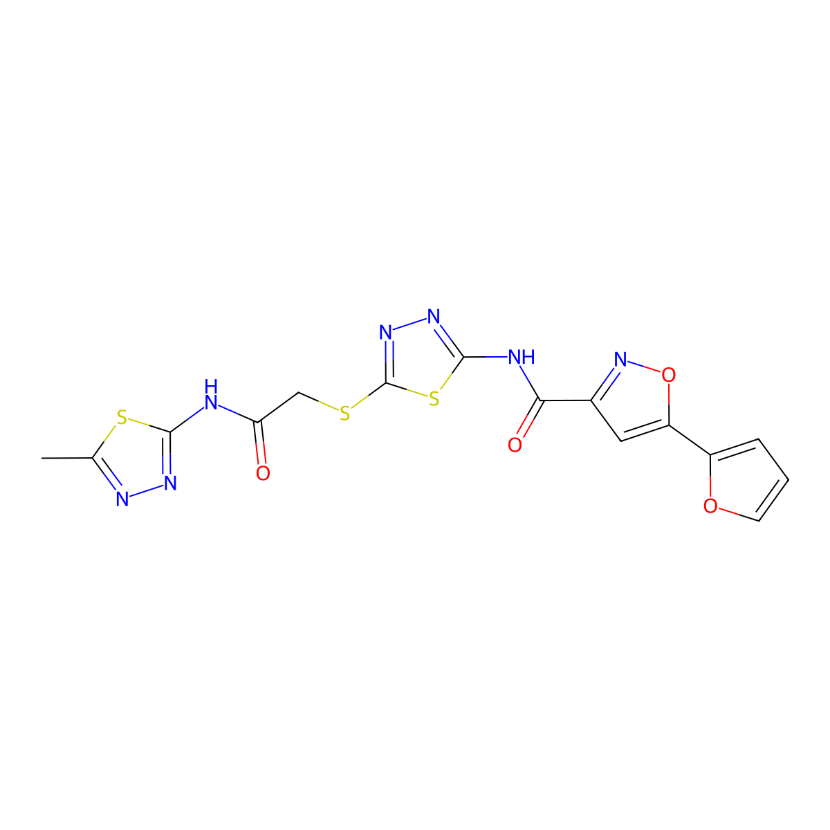 5-(furan-2-yl)-N-(5-((2-((5-methyl-1,3,4-thiadiazol-2-yl)amino)-2-oxoethyl)thio)-1,3,4-thiadiazol-2-yl)isoxazole-3-carboxamide molecular structure, CAS 1351644-26-2