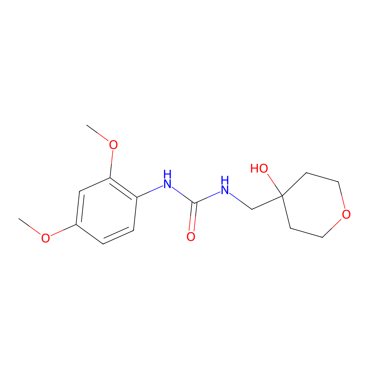 1-(2,4-dimethoxyphenyl)-3-((4-hydroxytetrahydro-2H-pyran-4-yl)methyl)urea molecular structure, CAS 1351644-27-3