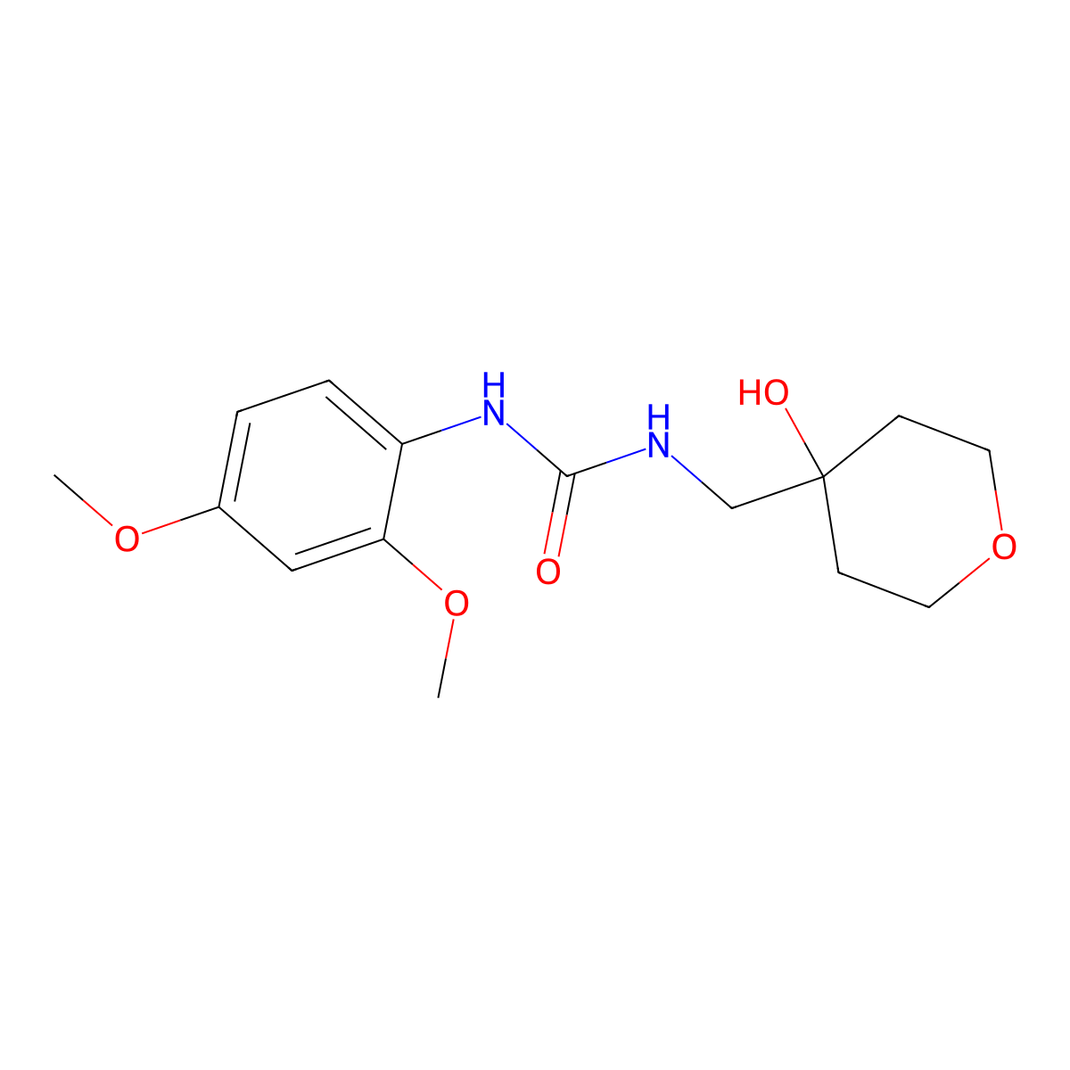 1-(2,4-dimethoxyphenyl)-3-((4-hydroxytetrahydro-2H-pyran-4-yl)methyl)urea molecular structure, CAS 1351644-27-3