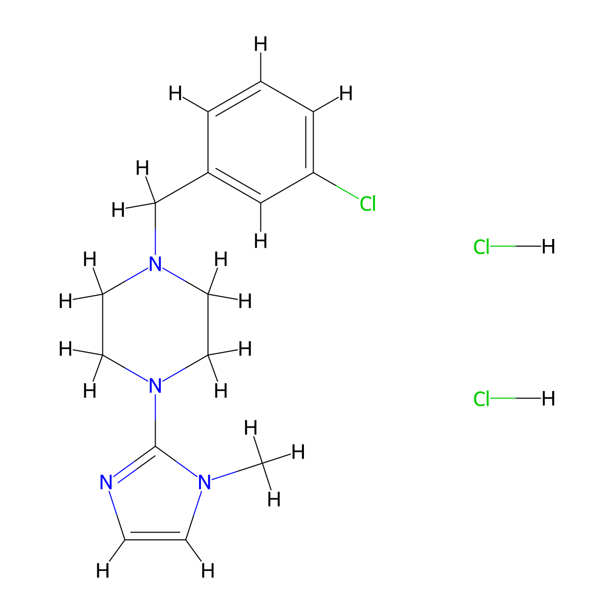 1-(3-chlorobenzyl)-4-(1-methyl-1H-imidazol-2-yl)piperazine dihydrochloride molecular structure, CAS 1351644-32-0