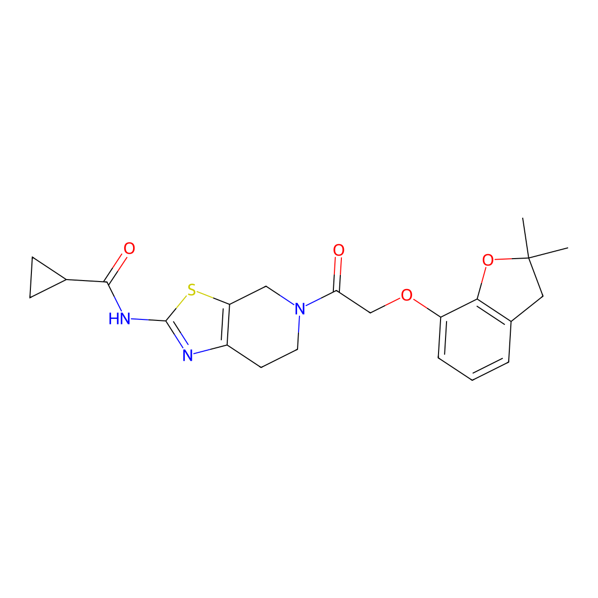 N-(5-(2-((2,2-dimethyl-2,3-dihydrobenzofuran-7-yl)oxy)acetyl)-4,5,6,7-tetrahydrothiazolo[5,4-c]pyridin-2-yl)cyclopropanecarboxamide molecular structure, CAS 1351644-35-3