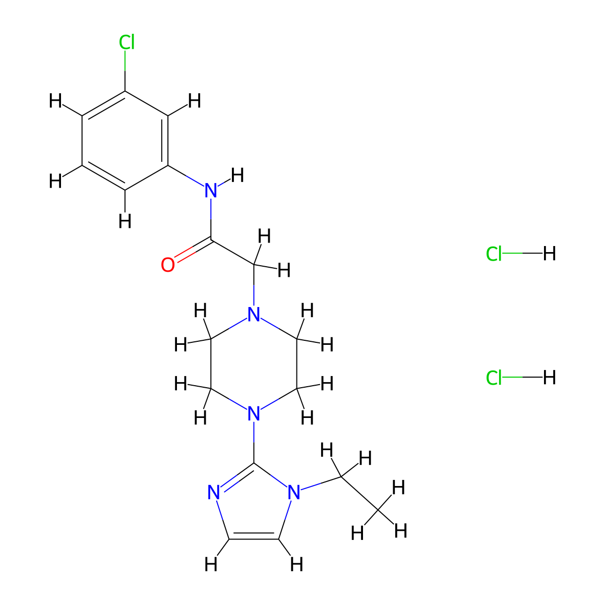 N-(3-chlorophenyl)-2-(4-(1-ethyl-1H-imidazol-2-yl)piperazin-1-yl)acetamide dihydrochloride molecular structure, CAS 1351644-39-7