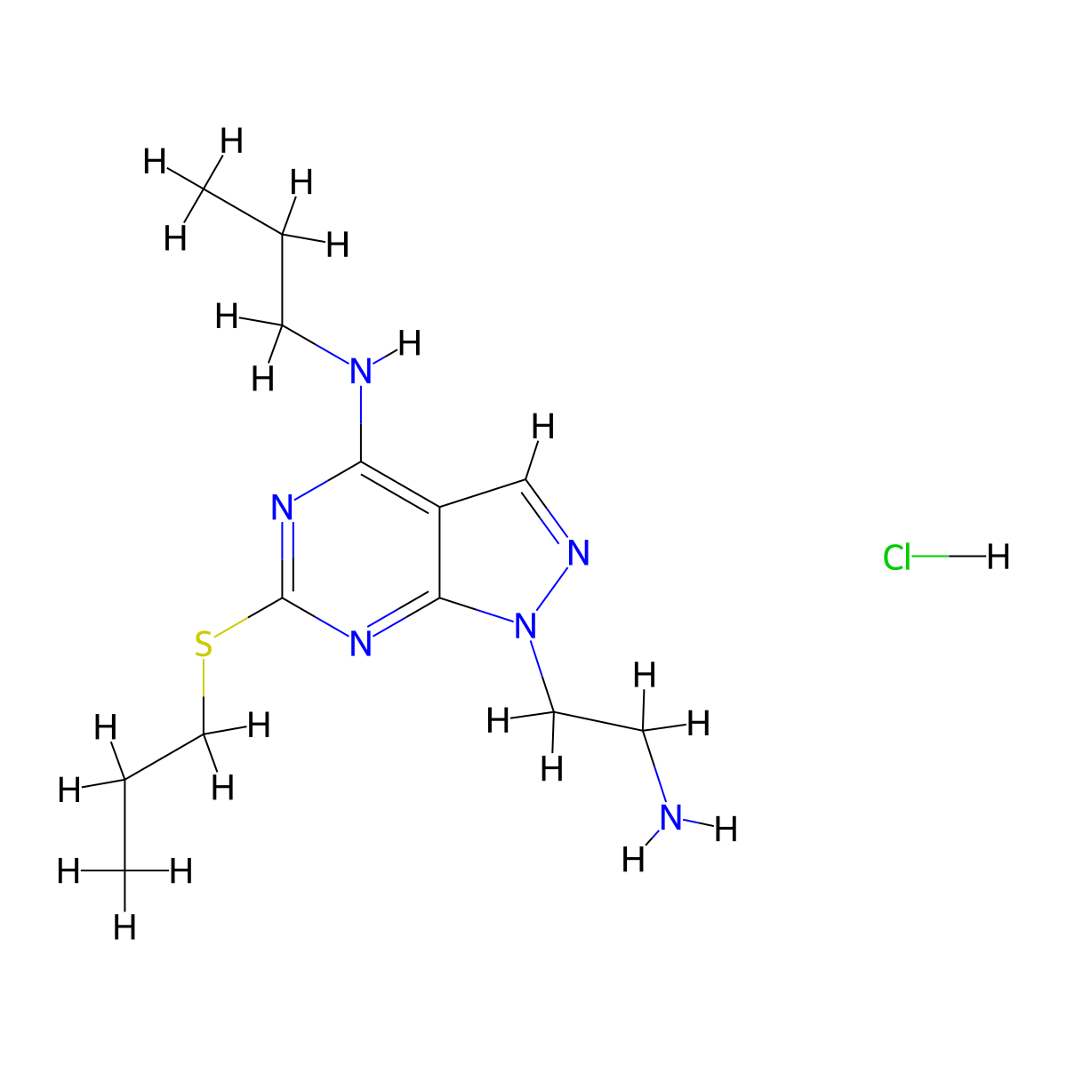 1-(2-aminoethyl)-N-propyl-6-(propylthio)-1H-pyrazolo[3,4-d]pyrimidin-4-amine hydrochloride molecular structure, CAS 1351644-46-6