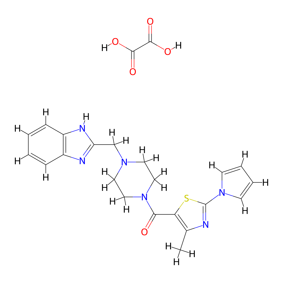 (4-((1H-benzo[d]imidazol-2-yl)methyl)piperazin-1-yl)(4-methyl-2-(1H-pyrrol-1-yl)thiazol-5-yl)methanone oxalate molecular structure, CAS 1351644-49-9