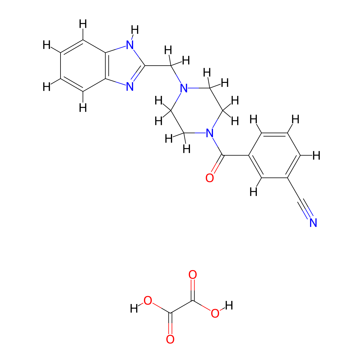 3-(4-((1H-benzo[d]imidazol-2-yl)methyl)piperazine-1-carbonyl)benzonitrile oxalate molecular structure, CAS 1351644-51-3