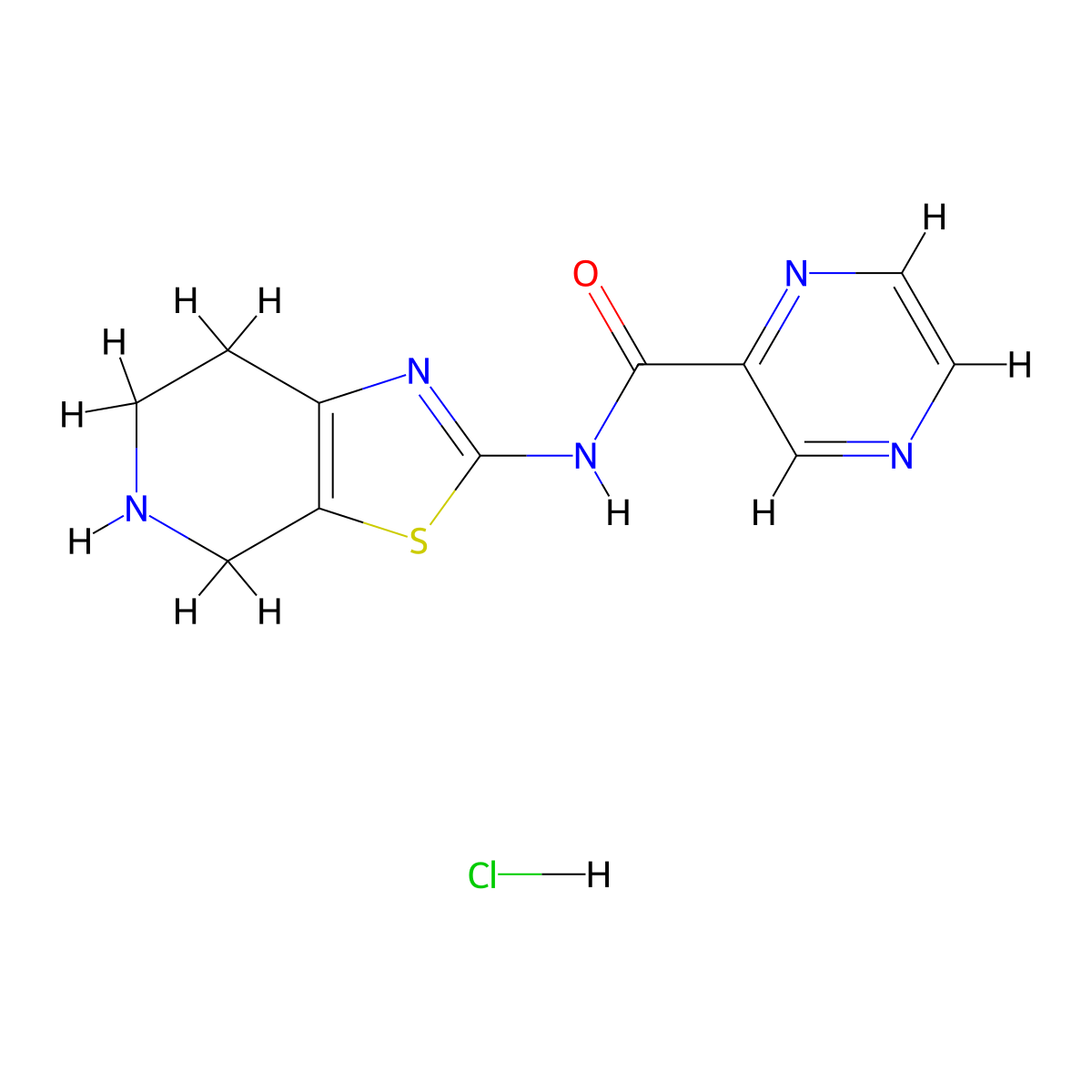 N-(4,5,6,7-tetrahydro[1,3]thiazolo[5,4-c]pyridin-2-yl)pyrazine-2-carboxamide hydrochloride molecular structure, CAS 1351644-57-9