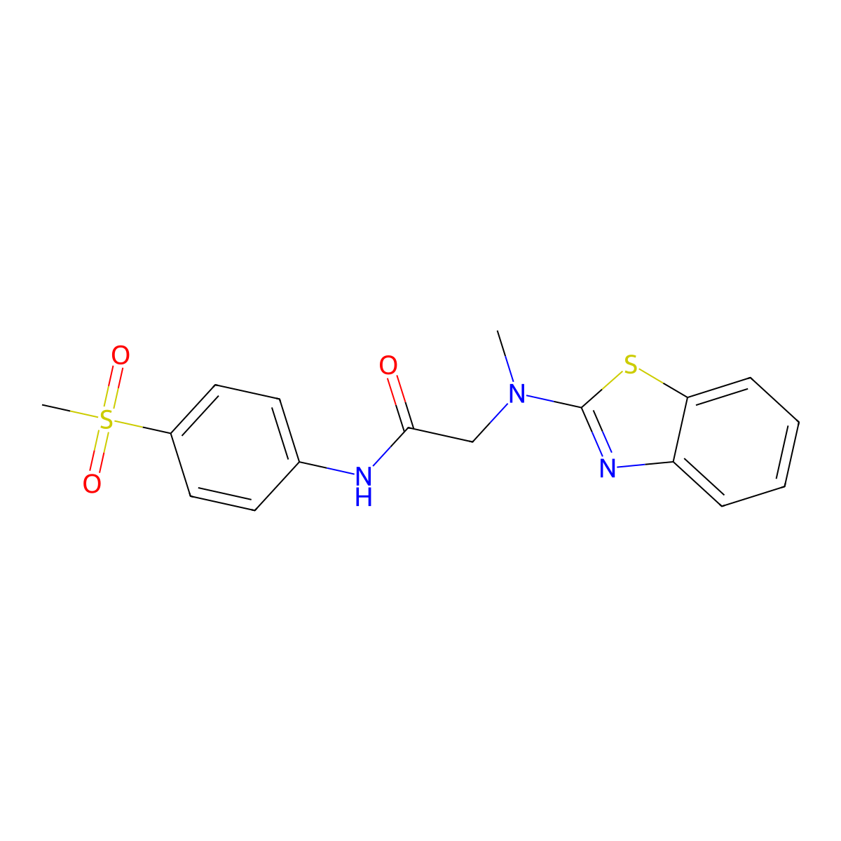 2-(benzo[d]thiazol-2-yl(methyl)amino)-N-(4-(methylsulfonyl)phenyl)acetamide molecular structure, CAS 1351644-60-4