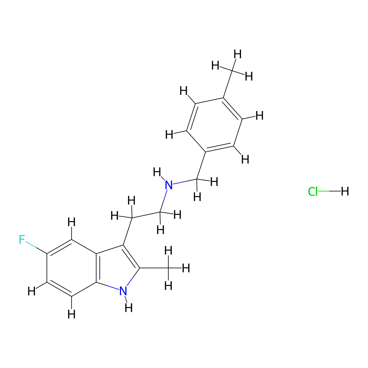 2-(5-fluoro-2-methyl-1H-indol-3-yl)-N-(4-methylbenzyl)ethanamine hydrochloride molecular structure, CAS 1351644-62-6