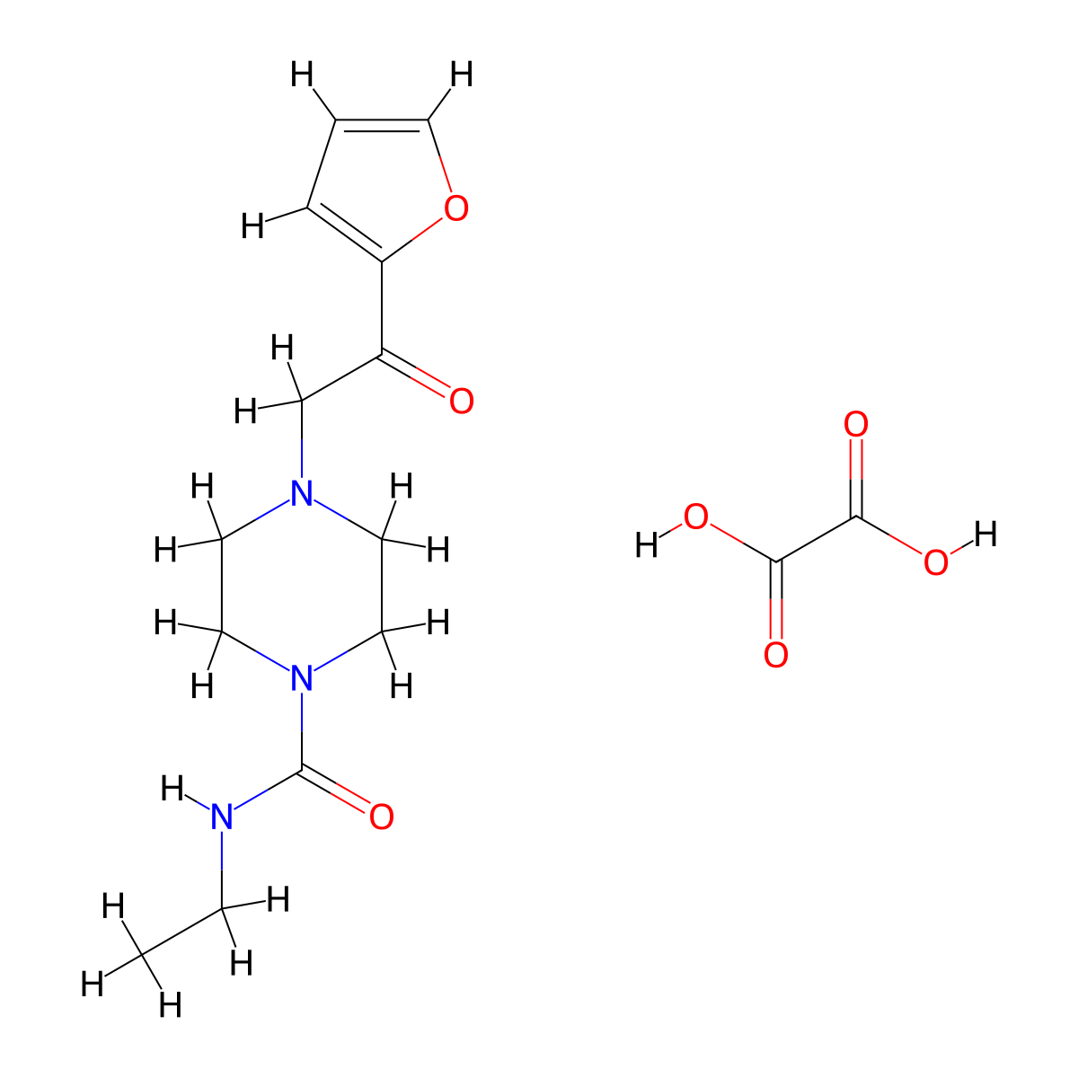 N-ethyl-4-(2-(furan-2-yl)-2-oxoethyl)piperazine-1-carboxamide oxalate molecular structure, CAS 1351644-70-6