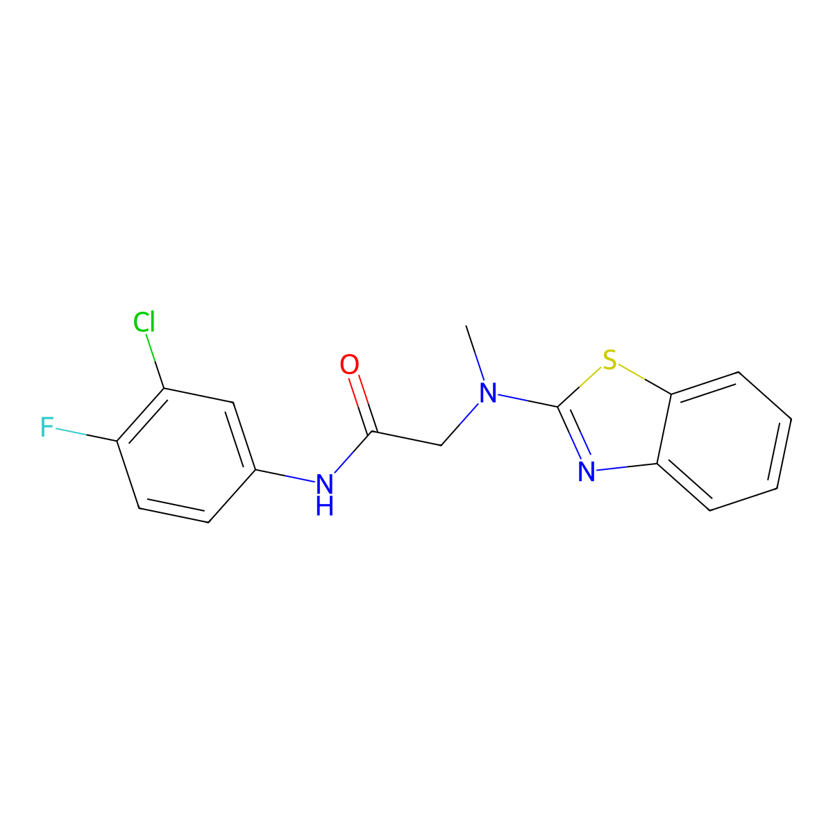 2-(benzo[d]thiazol-2-yl(methyl)amino)-N-(3-chloro-4-fluorophenyl)acetamide molecular structure, CAS 1351644-74-0
