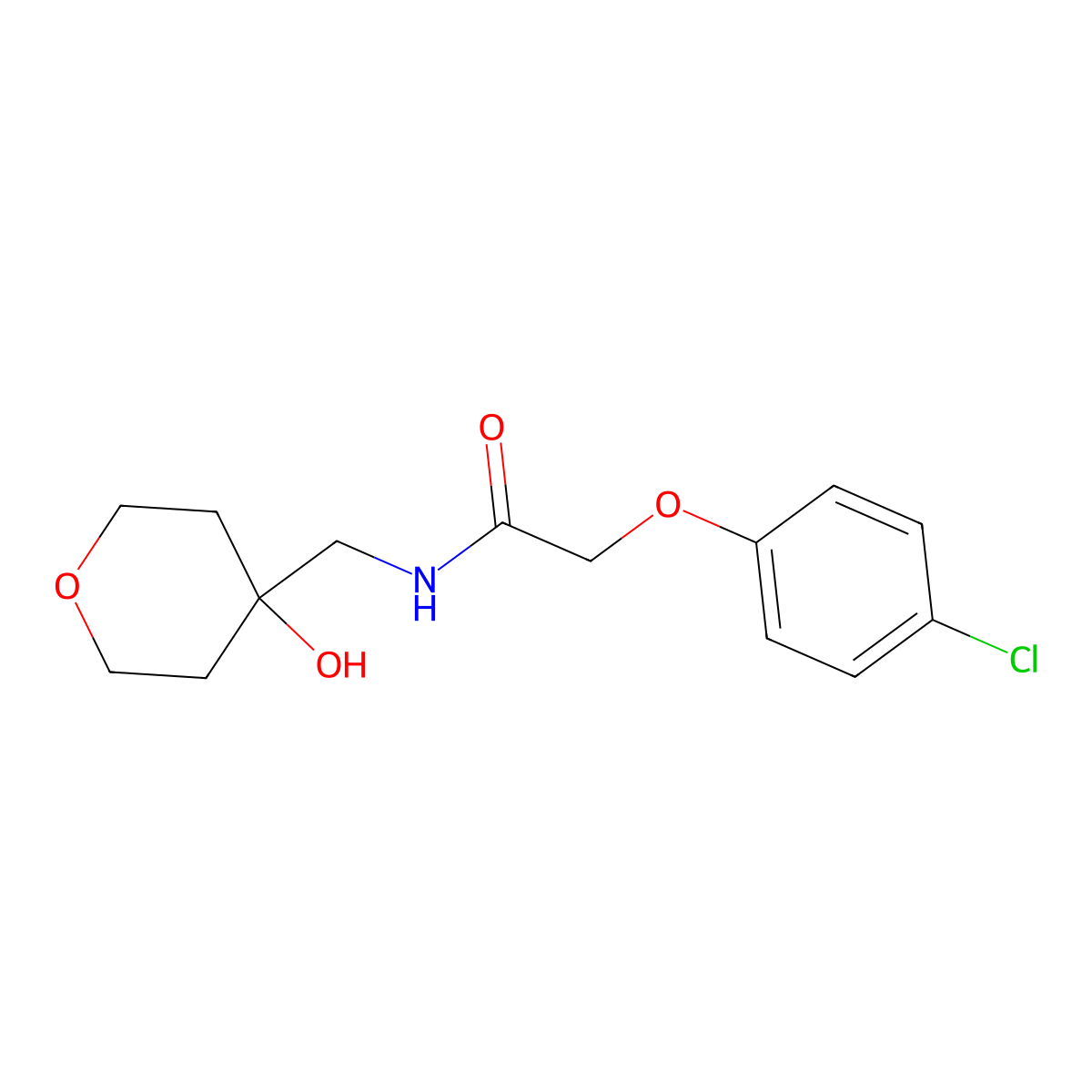 2-(4-chlorophenoxy)-N-((4-hydroxytetrahydro-2H-pyran-4-yl)methyl)acetamide molecular structure, CAS 1351644-82-0