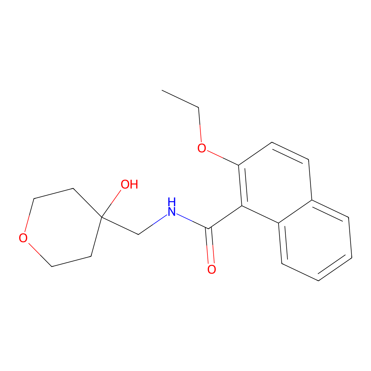 2-ethoxy-N-((4-hydroxytetrahydro-2H-pyran-4-yl)methyl)-1-naphthamide molecular structure, CAS 1351644-88-6