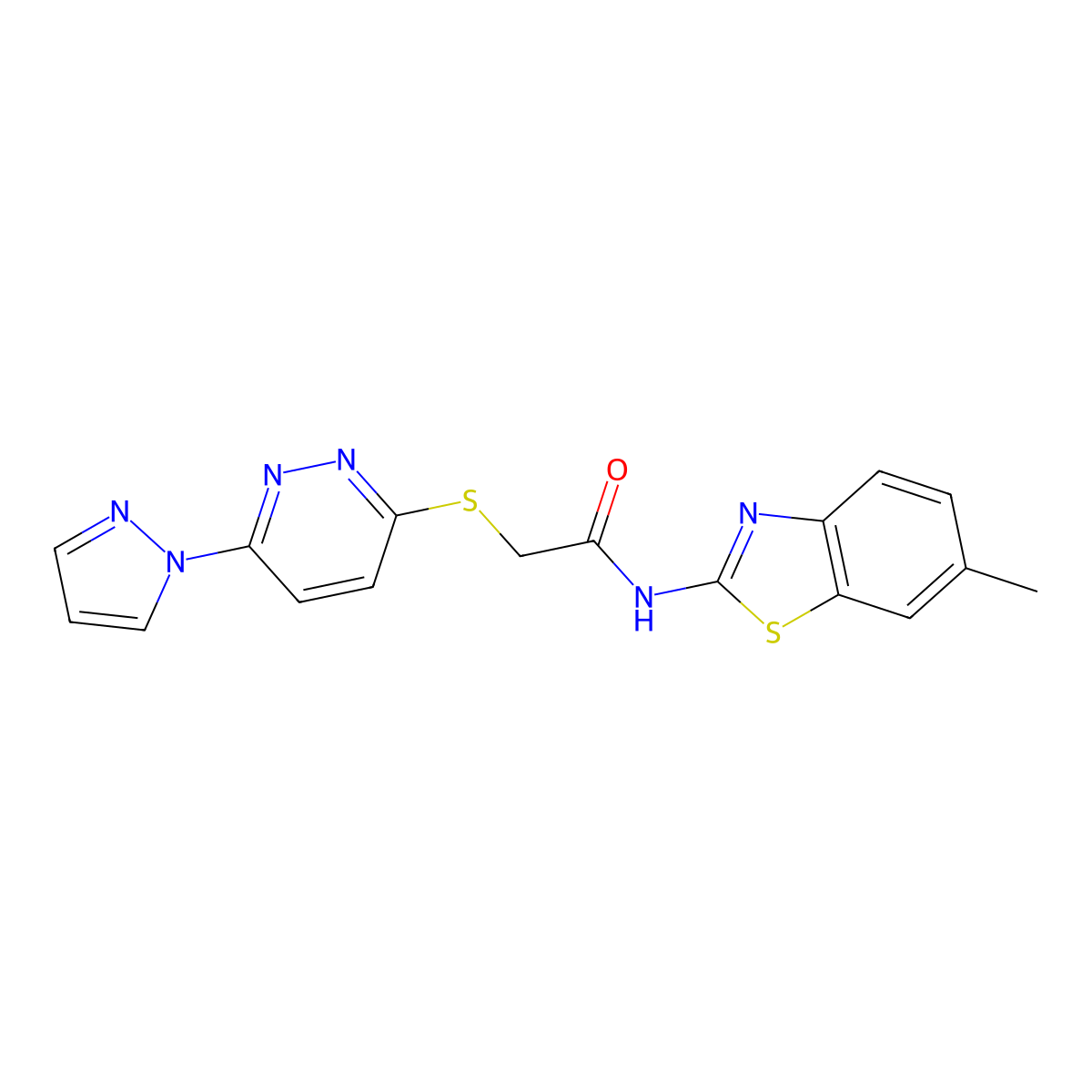 2-((6-(1H-pyrazol-1-yl)pyridazin-3-yl)thio)-N-(6-methylbenzo[d]thiazol-2-yl)acetamide molecular structure, CAS 1351645-09-4