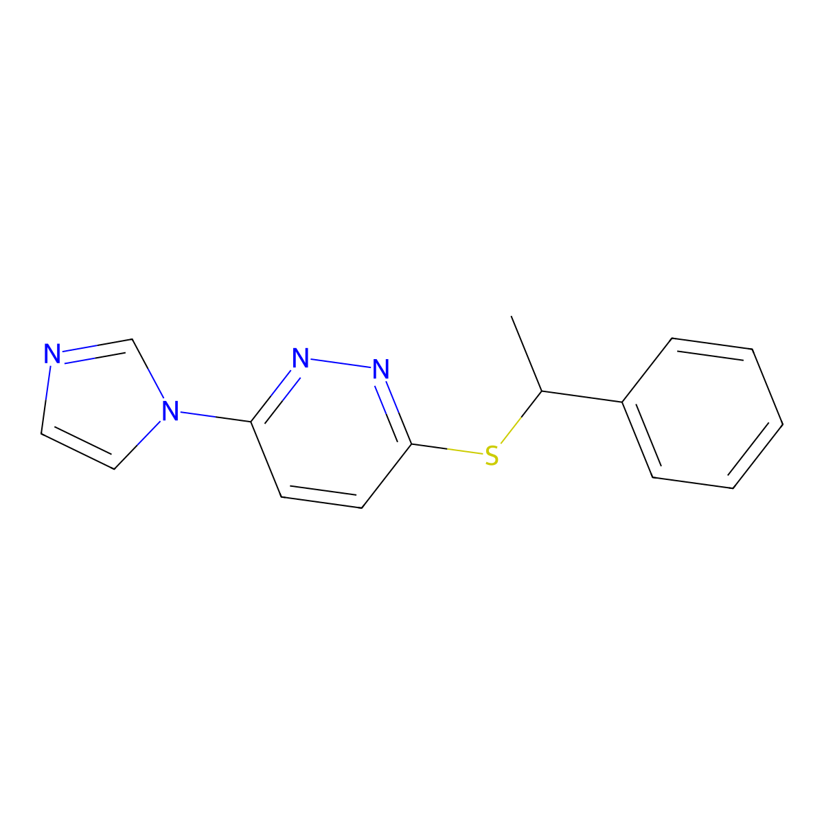 3-(1H-imidazol-1-yl)-6-((1-phenylethyl)thio)pyridazine molecular structure, CAS 1351645-12-9