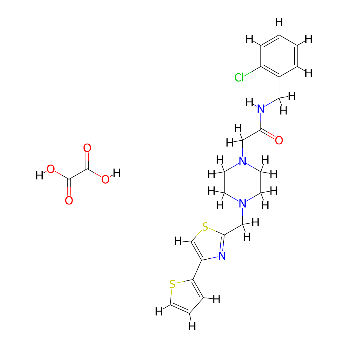 N-(2-chlorobenzyl)-2-(4-((4-(thiophen-2-yl)thiazol-2-yl)methyl)piperazin-1-yl)acetamide oxalate molecular structure, CAS 1351645-18-5