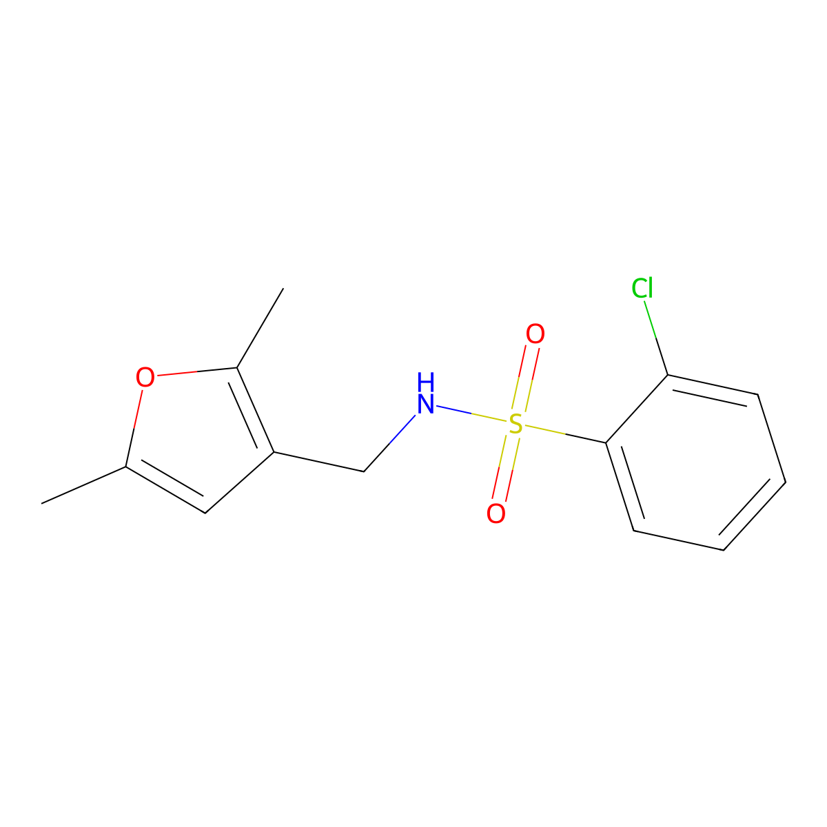 2-chloro-N-((2,5-dimethylfuran-3-yl)methyl)benzenesulfonamide molecular structure, CAS 1351645-23-2