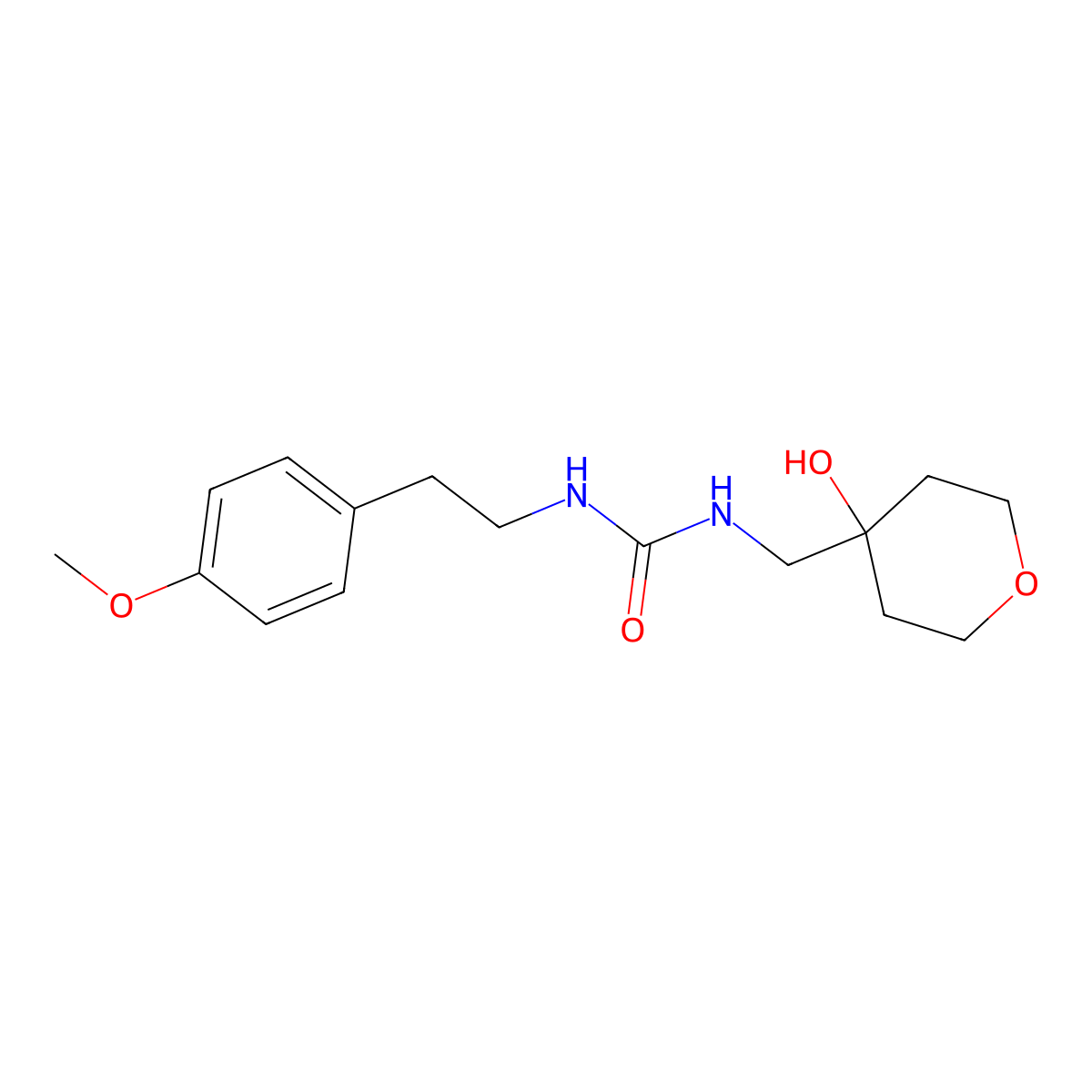 1-((4-hydroxytetrahydro-2H-pyran-4-yl)methyl)-3-(4-methoxyphenethyl)urea molecular structure, CAS 1351645-25-4