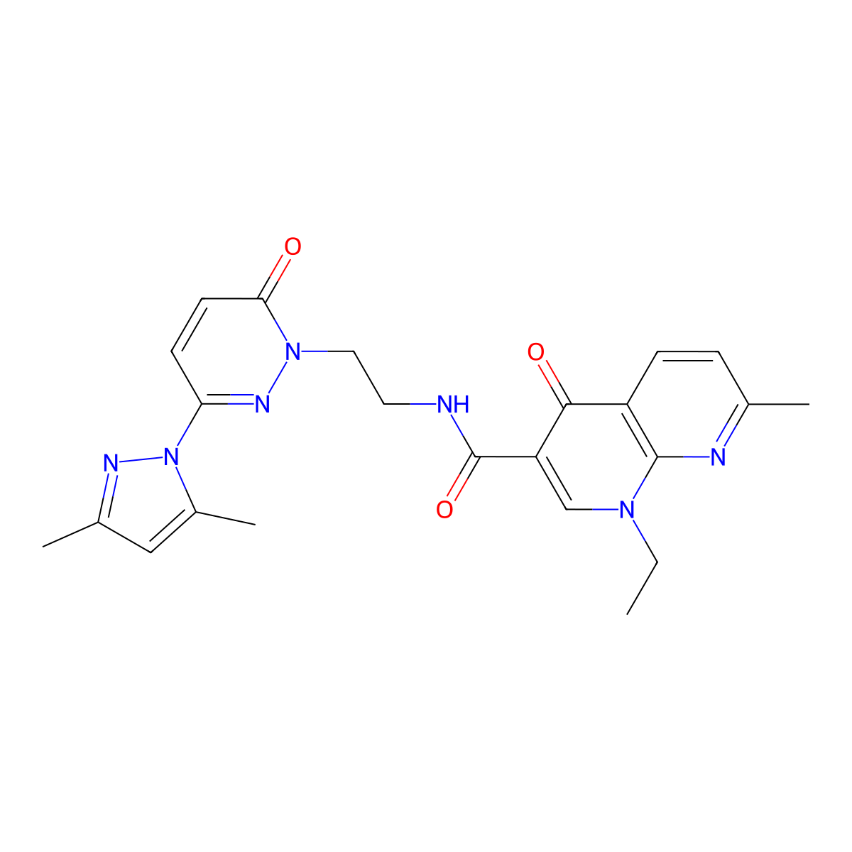N-(2-(3-(3,5-dimethyl-1H-pyrazol-1-yl)-6-oxopyridazin-1(6H)-yl)ethyl)-1-ethyl-7-methyl-4-oxo-1,4-dihydro-1,8-naphthyridine-3-carboxamide molecular structure, CAS 1351645-26-5