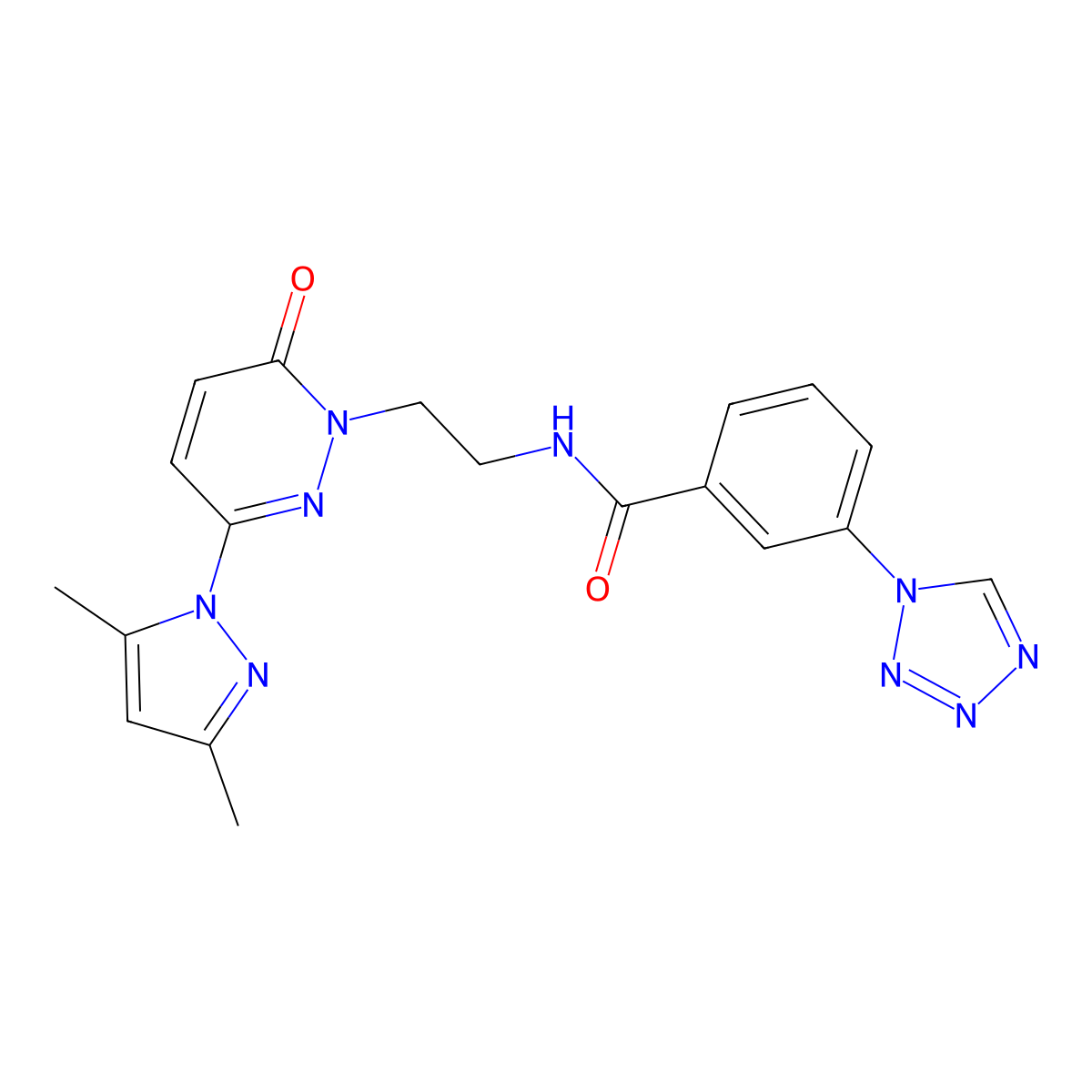 N-(2-(3-(3,5-dimethyl-1H-pyrazol-1-yl)-6-oxopyridazin-1(6H)-yl)ethyl)-3-(1H-tetrazol-1-yl)benzamide molecular structure, CAS 1351645-28-7
