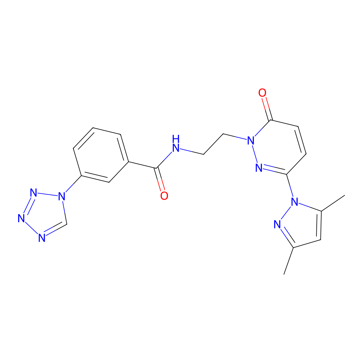 N-(2-(3-(3,5-dimethyl-1H-pyrazol-1-yl)-6-oxopyridazin-1(6H)-yl)ethyl)-3-(1H-tetrazol-1-yl)benzamide molecular structure, CAS 1351645-28-7