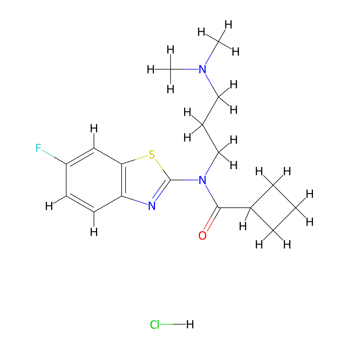 N-(3-(dimethylamino)propyl)-N-(6-fluorobenzo[d]thiazol-2-yl)cyclobutanecarboxamide hydrochloride molecular structure, CAS 1351645-35-6