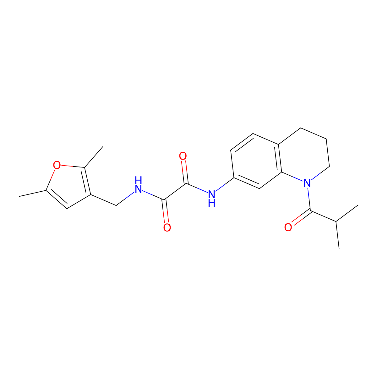 N1-((2,5-dimethylfuran-3-yl)methyl)-N2-(1-isobutyryl-1,2,3,4-tetrahydroquinolin-7-yl)oxalamide molecular structure, CAS 1351645-37-8