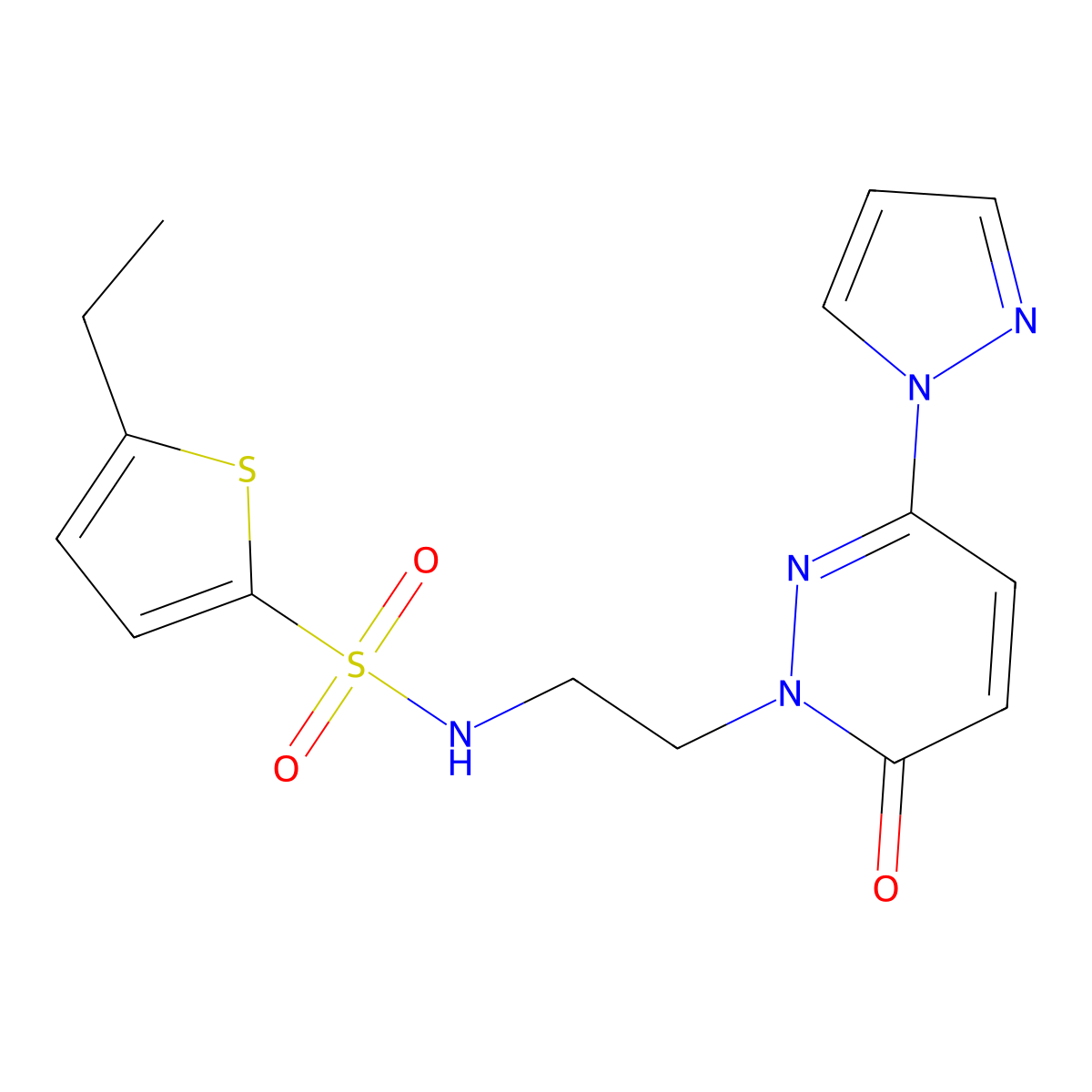 5-ethyl-N-(2-(6-oxo-3-(1H-pyrazol-1-yl)pyridazin-1(6H)-yl)ethyl)thiophene-2-sulfonamide molecular structure, CAS 1351645-38-9