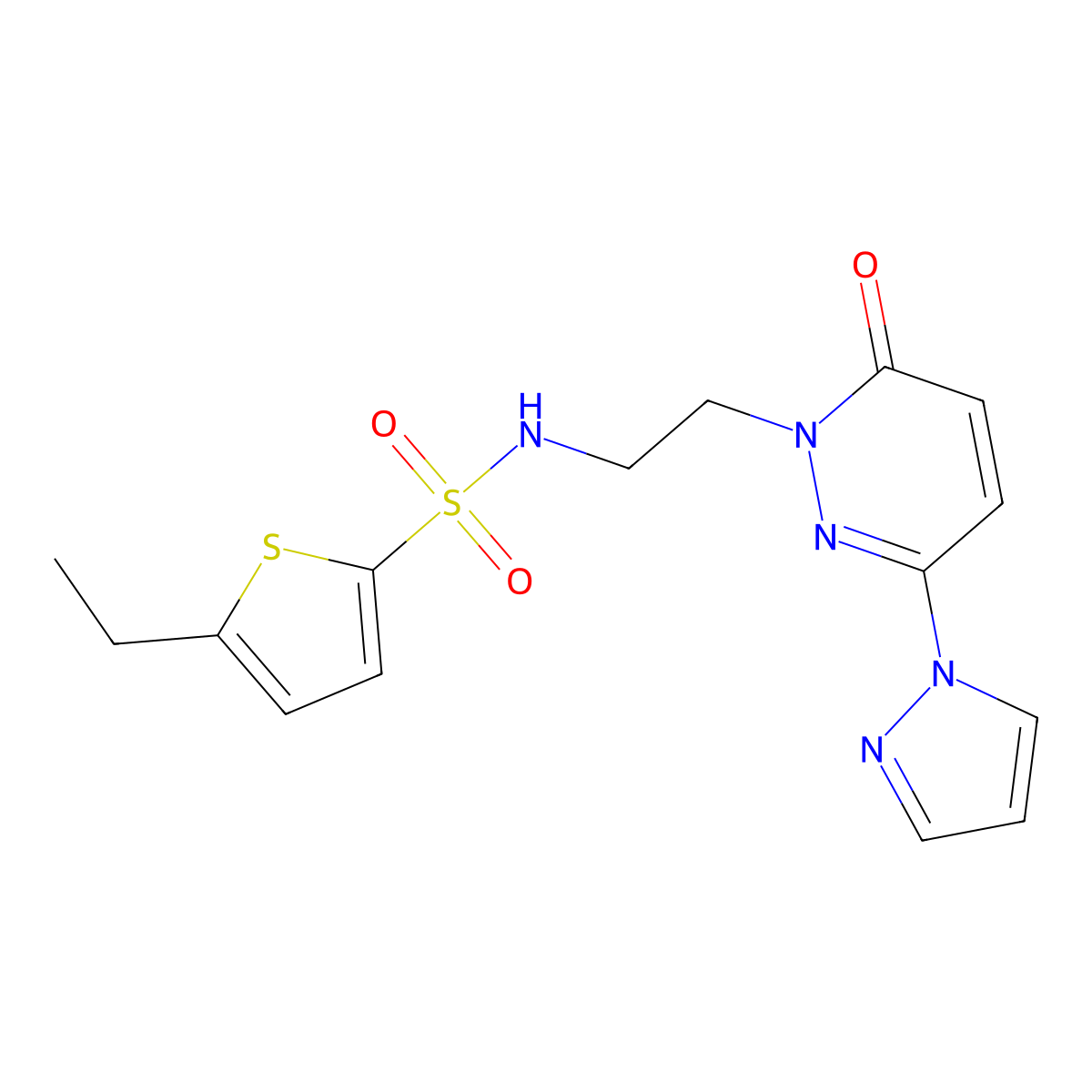 5-ethyl-N-(2-(6-oxo-3-(1H-pyrazol-1-yl)pyridazin-1(6H)-yl)ethyl)thiophene-2-sulfonamide molecular structure, CAS 1351645-38-9