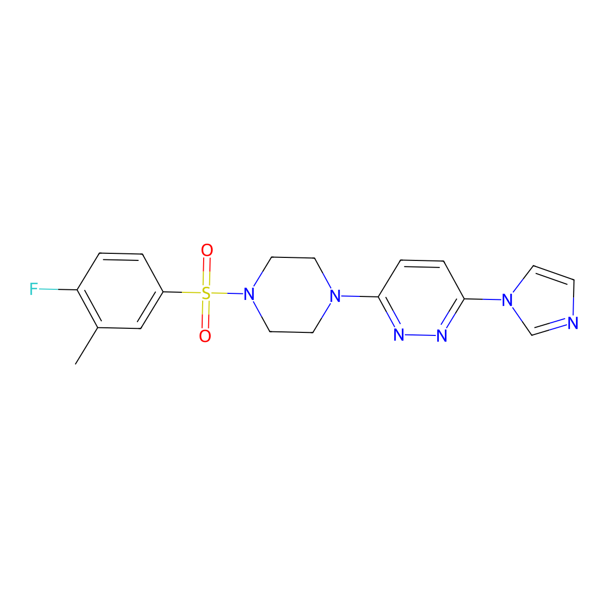 3-(4-((4-fluoro-3-methylphenyl)sulfonyl)piperazin-1-yl)-6-(1H-imidazol-1-yl)pyridazine molecular structure, CAS 1351645-39-0