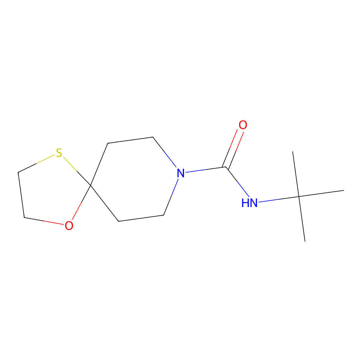 N-(tert-butyl)-1-oxa-4-thia-8-azaspiro[4.5]decane-8-carboxamide molecular structure, CAS 1351645-43-6