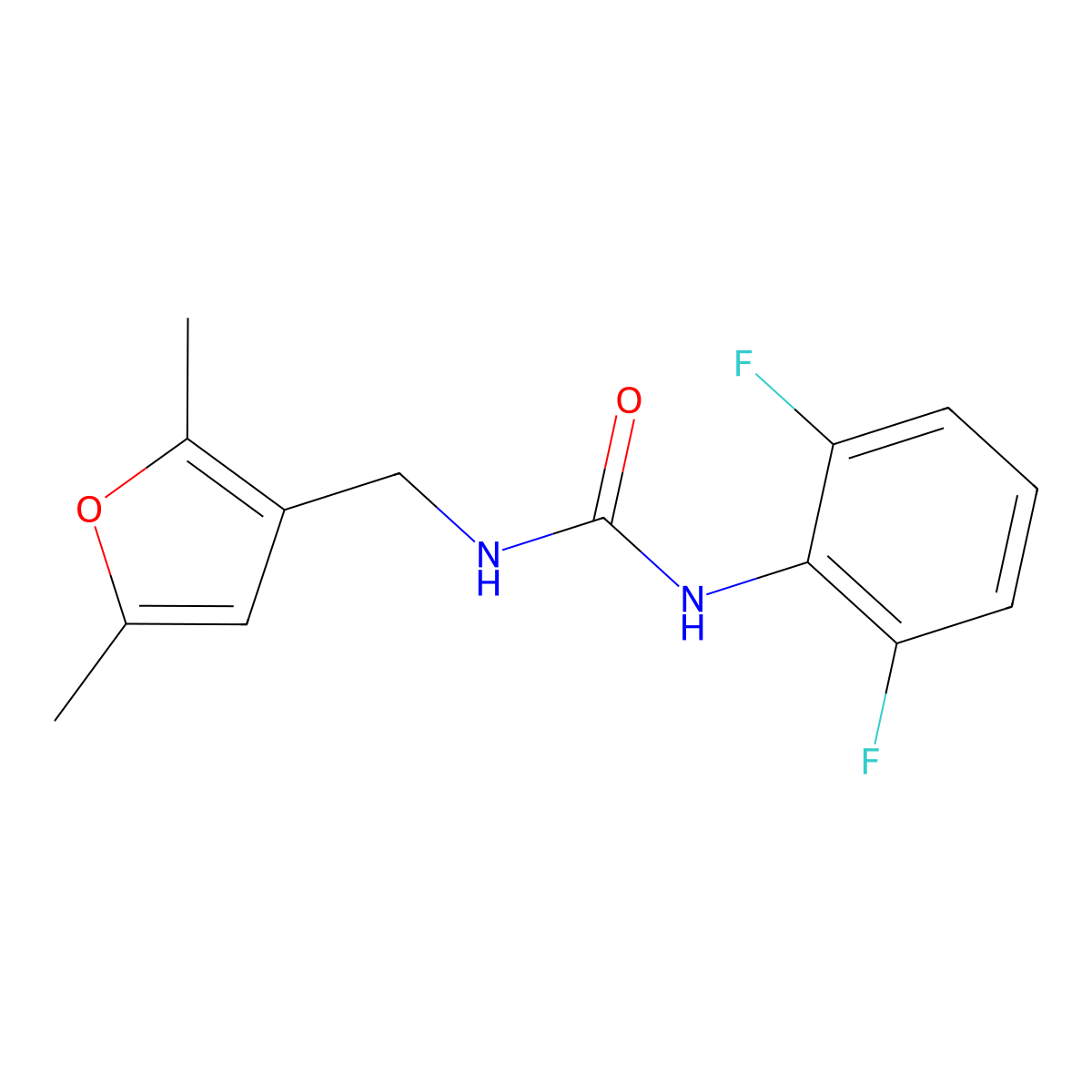1-(2,6-Difluorophenyl)-3-((2,5-dimethylfuran-3-yl)methyl)urea molecular structure, CAS 1351645-44-7